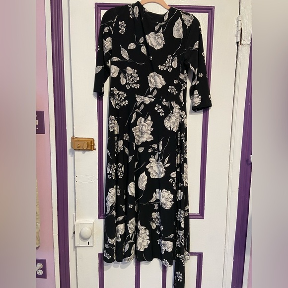 Ralph Lauren Black & White Floral Wrap Maxi Dress - Size 8 - Picture 4 of 6